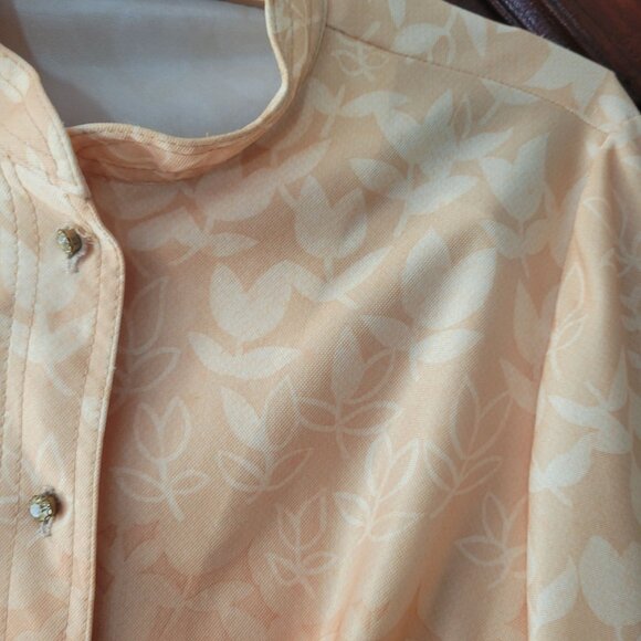 Vintage Style Leslie Fay Two-Piece Gold Orange Floral Buttoned Pantsuit Jacket - Picture 8 of 12